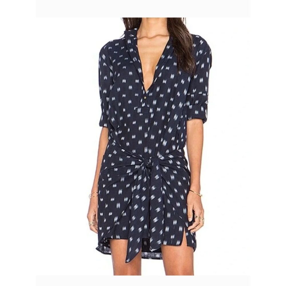 Ulla Johnson Corsica Dress Size 2 Navy Indigo Ikat Cotton Tie Waist Mini